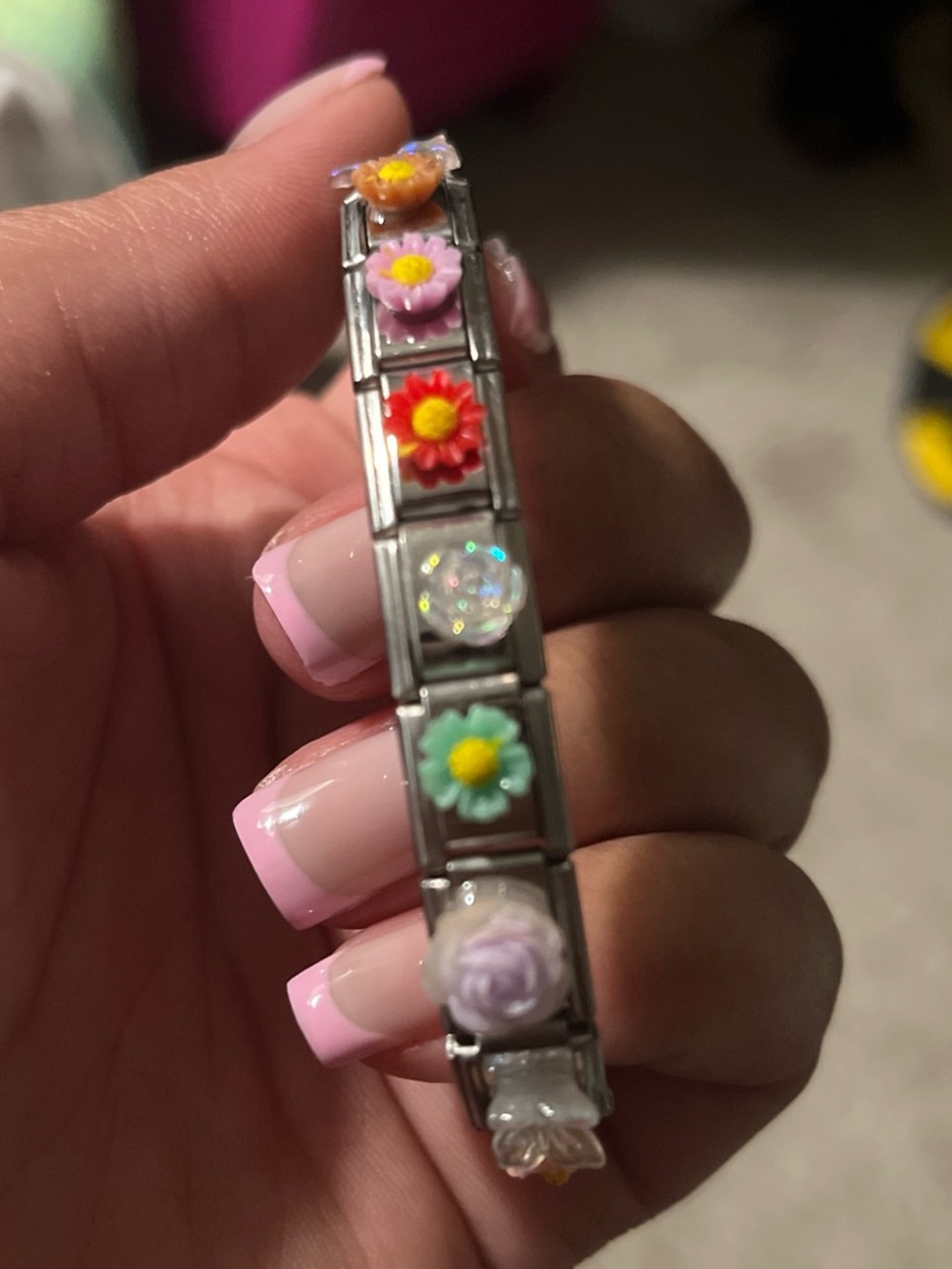 Italian Charm Bracelet with Pastel Floral Links